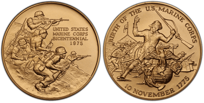 1975 Medal U.S. Marine Corps Bicentennial Yellow Bronze 76mm