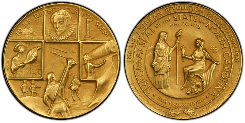 1976 Medal Medallic Art Co., CT 18k Gold American Rev. Bicentennial NC