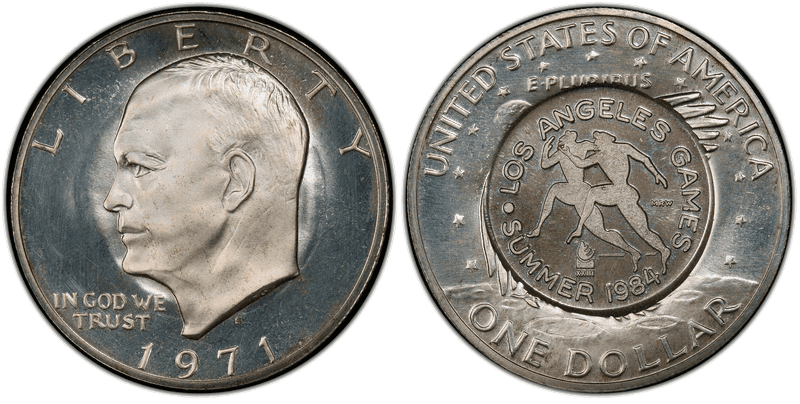 1971 (S) Proof Eisenhower Dollar - Los Angeles Games Mel Wacks 18 Counterstamp