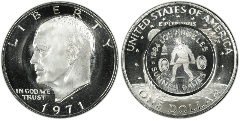 1971 (S) Proof Eisenhower Dollar - Los Angeles Games Mel Wacks 19 Counterstamp