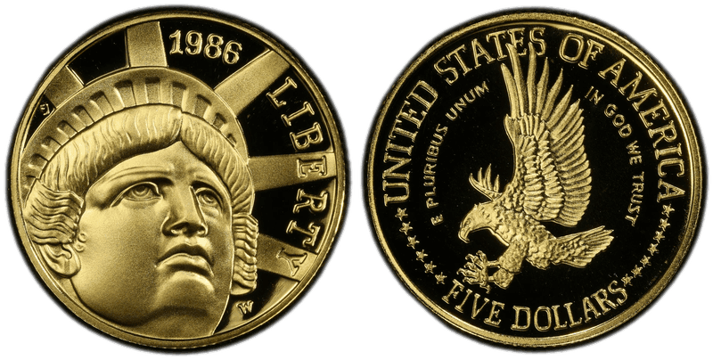1986 (W) Proof Statue of Liberty Centennial Commemorative Five Dollar Gold