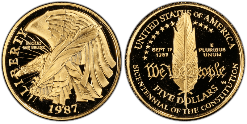 1987 (W) Proof United States Constitution Bicentennial Commemorative Five Dollar Gold