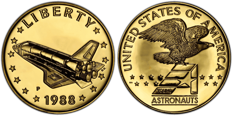 1988-P Gold Medal D1988-1a, 12 Oz. Young Astronauts, Space Shuttle