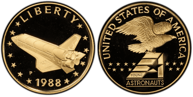 1988-P Gold Medal D1988-1b, 21mm Space Shuttle
