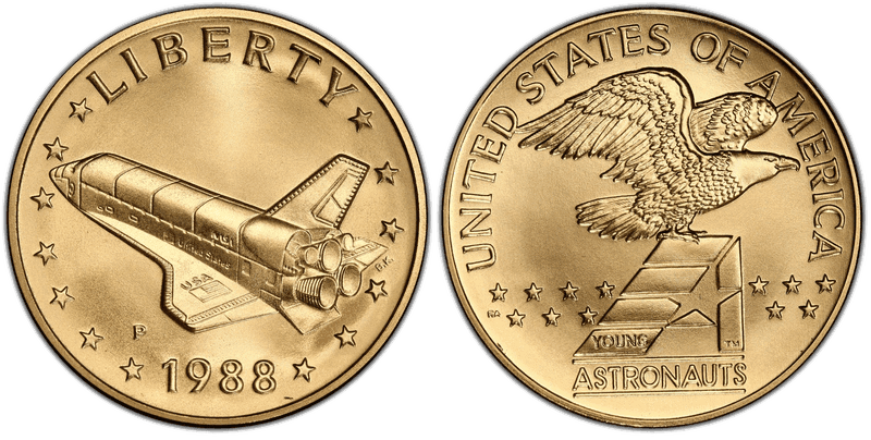 1988-P Gold Medal D1988-1c, 21mm Space Shuttle