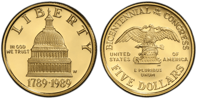 1989 (W) Proof Congress Bicentennial Commemorative Five Dollar Gold