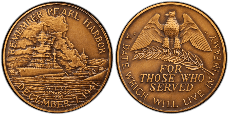 1990 Bronze Medal Remember Pearl Harbor 38mm