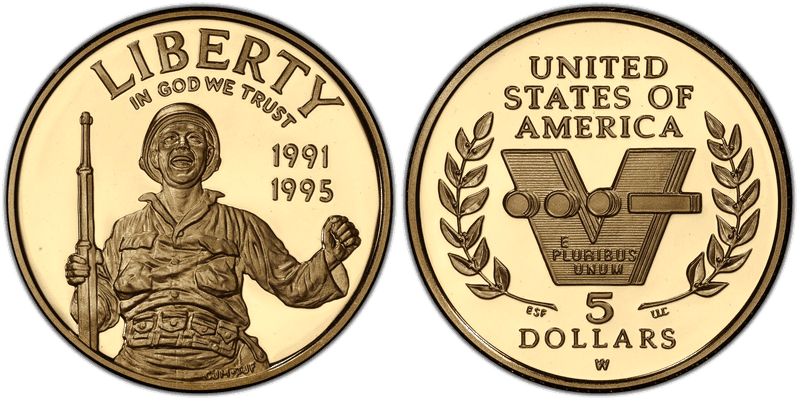 1993 (W) Proof World War II 50th Anniversary Commemorative Five Dollar Gold