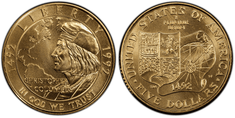 1992 Christopher Columbus Quincentenary Commemorative Five Dollar Gold