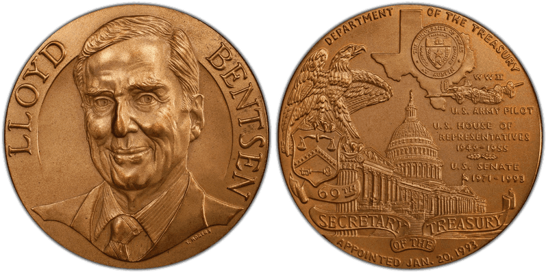 1993 Medal Lloyd Bentsen Bronze 76mm 69th Secretary Of The Treasury