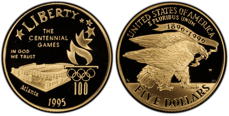 1995 (W) Proof Atlanta Centennial Olympic Games Commemorative Five Dollar Gold - Stadium