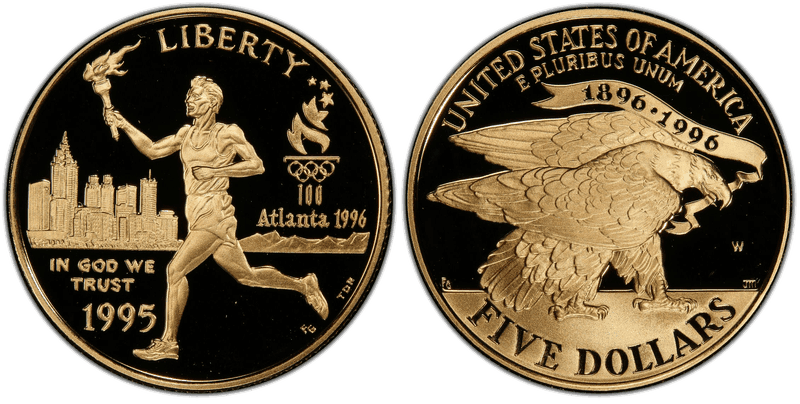 1995 (W) Proof Atlanta Centennial Olympic Games Commemorative Five Dollar Gold - Torch Runner
