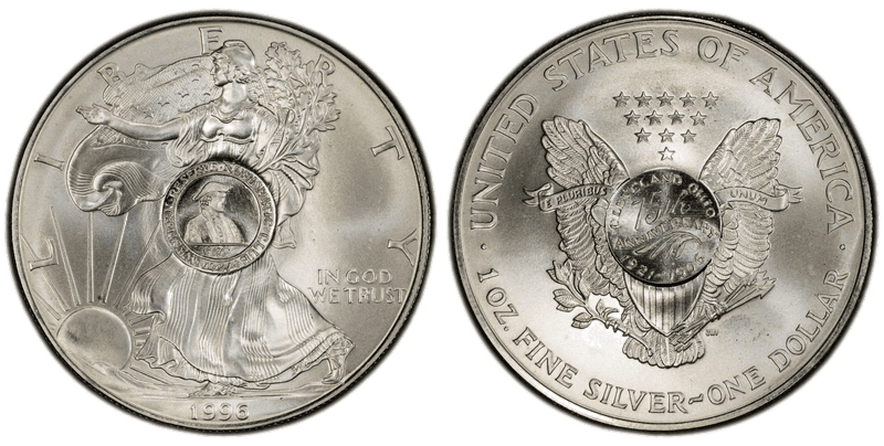 1996 Medal Western Reserve Numismatic Club C/M on 1996 Silver Eagle $1