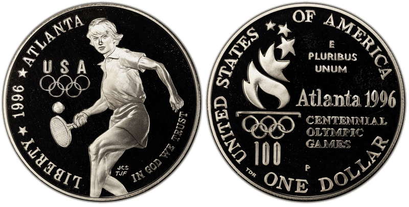 1996 (P) Atlanta Centennial Olympic Games Tennis Proof Dollar