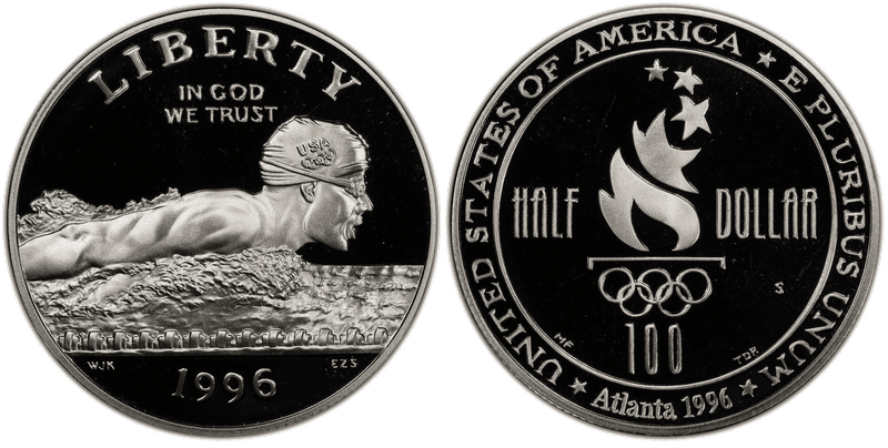 1996 (S) Proof Atlanta Centennial Olympic Games Swimming Commemorative Half Dollar