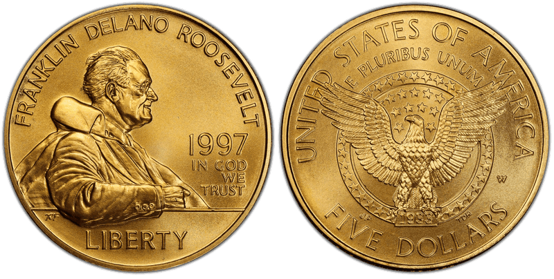 1997 Franklin D. Roosevelt Commemorative Five Dollar Gold