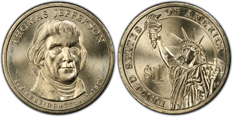 2007 (D) Presidential Dollar - Thomas Jefferson, Position A