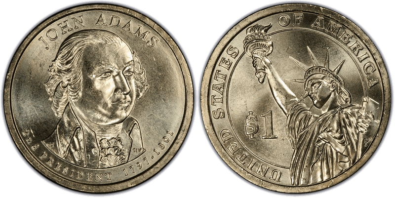 2007 (P) Presidential Dollar - John Adams, Doubled Edge Lettering Overlap
