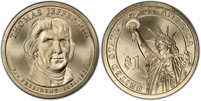 2007 (P) Satin Finish Presidential Dollar - Thomas Jefferson, Position B