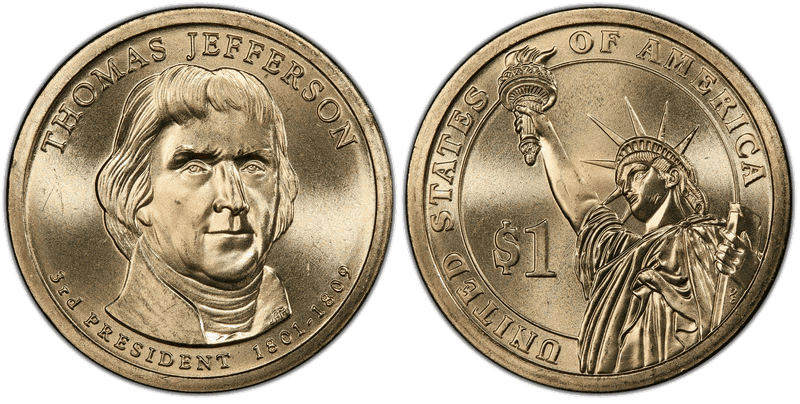 2007 (P) Presidential Dollar - Thomas Jefferson, Position A