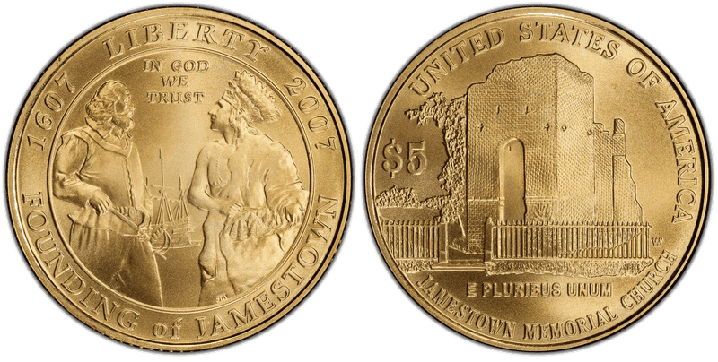 2007 Jamestown 400th Anniversary Commemorative Five Dollar Gold