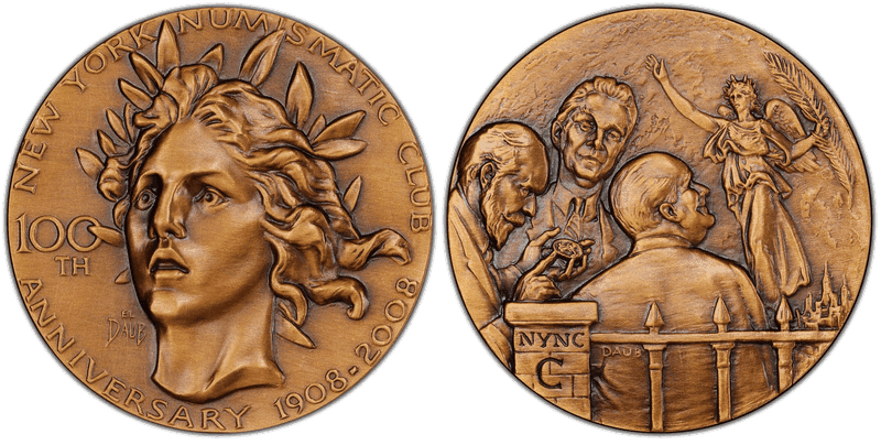 2008 Bronze Medal NY Numismatic Club 63mm 100th Anniv.