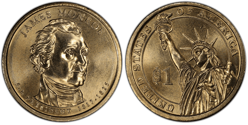 2008 (P) Presidential Dollar - James Monroe, Doubled Edge Lettering Inverted