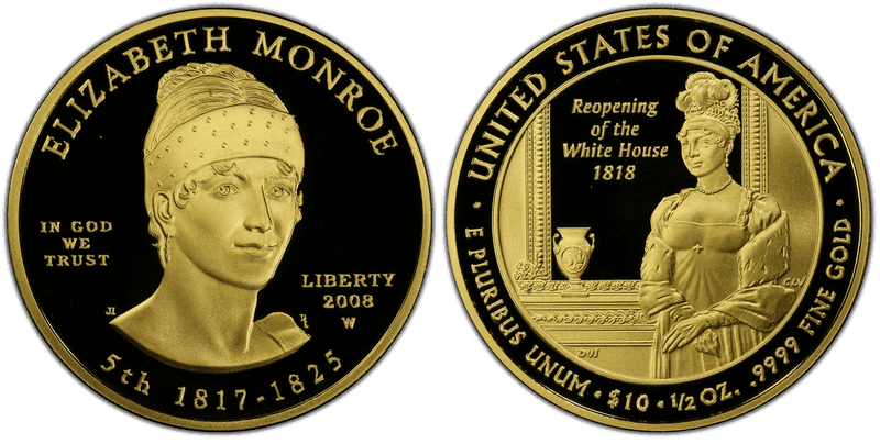 2008 (W) Proof Elizabeth Monroe First Spouse Ten Dollar Gold