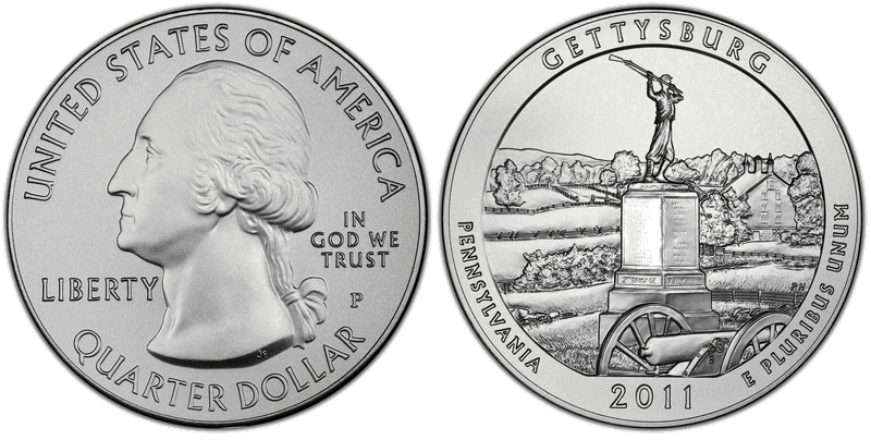 2011 (P) Gettysburg National Park 5 oz Silver Quarter - Light Satin