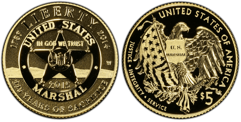 2015 (W) Proof U.S. Marshals Service 225th Anniversary Commemorative Five Dollar Gold