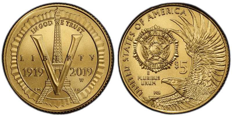 2019 American Legion 100th Anniversary Commemorative Five Dollar Gold