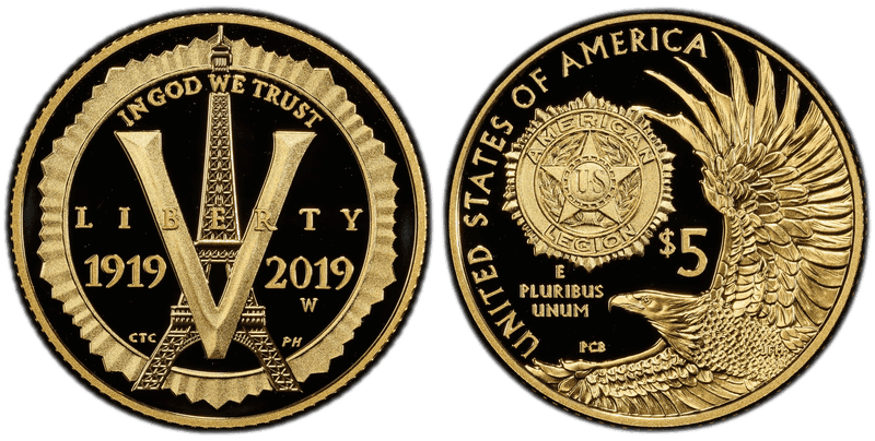 2019 (W) Proof American Legion 100th Anniversary Commemorative Five Dollar Gold