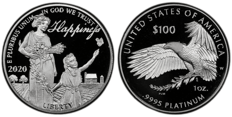2020 (W) Proof American Eagle One Hundred Dollar Platinum - Happiness