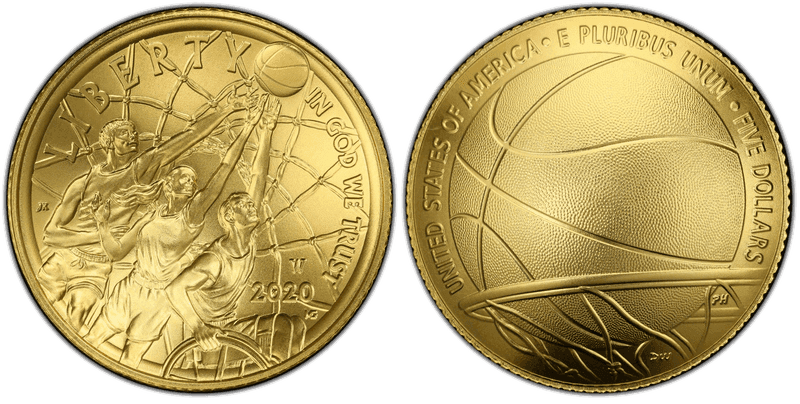 2020 Naismith Memorial Basketball Hall of Fame Commemorative Five Dollar Gold