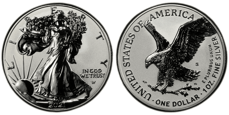 2021 (S) Reverse Proof Silver Eagle - Flying Eagle