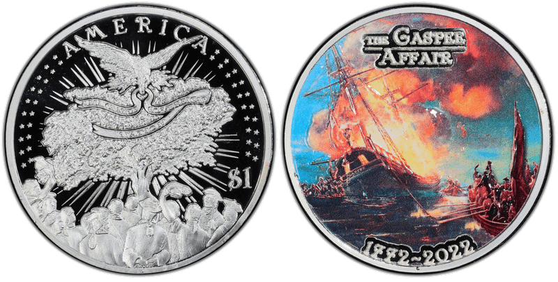 2022 Proof Gaspee Affair 1oz Silver American Revolution Colorized Dollar