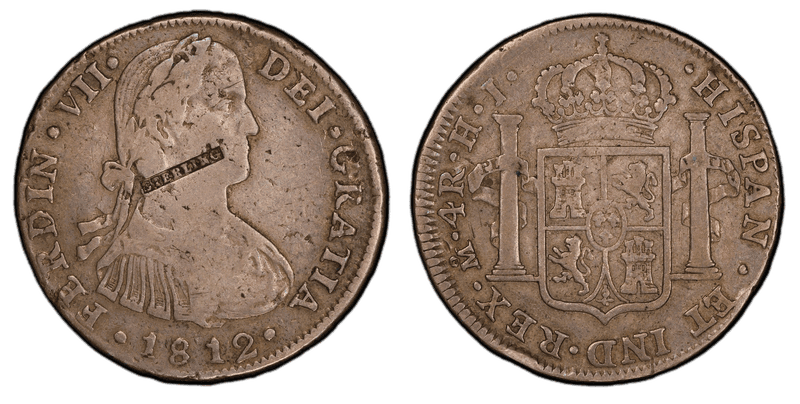 (1812) Silver Merchant Countermark Brunk S-918, "STERLING" on Mexico 4 Reales