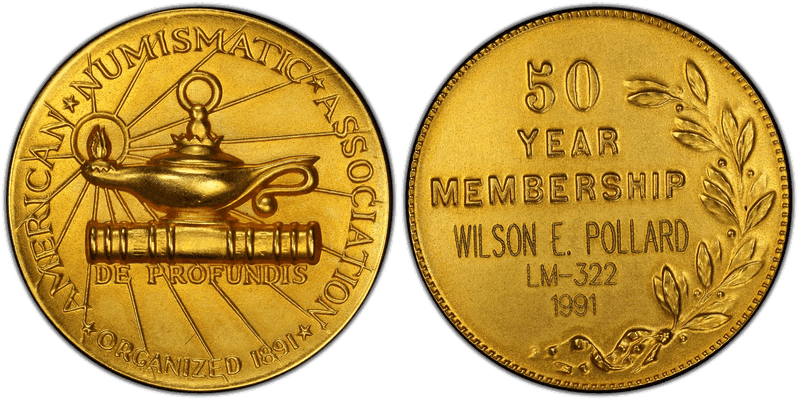No Date Gold Medal A.N.A. 50 Year Membership 24mm Medallic Art Co. 10K