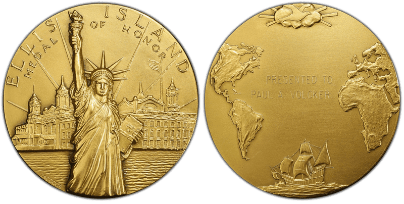 No Date Medal Ellis Island Honor Society 63mm Gilt Bronze