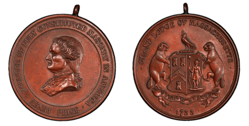 No Date Medal Henry Price Copper 41mm Grand Lodge of MA