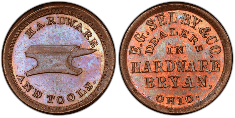 (No Date) Copper Civil War Store Card F-100B-2a, E.G. Selby & Co. OH