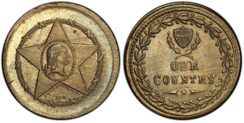 (No Date) Brass Civil War Patriotic Token F-105/229b, Our Country