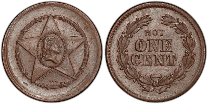 (No Date) Copper Civil War Patriotic Token F-105/359a, Not One Cent