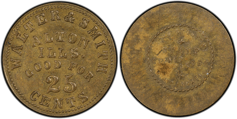 (No Date) Brass Civil War Store Card F-10A-2b, Walter & Smith IL