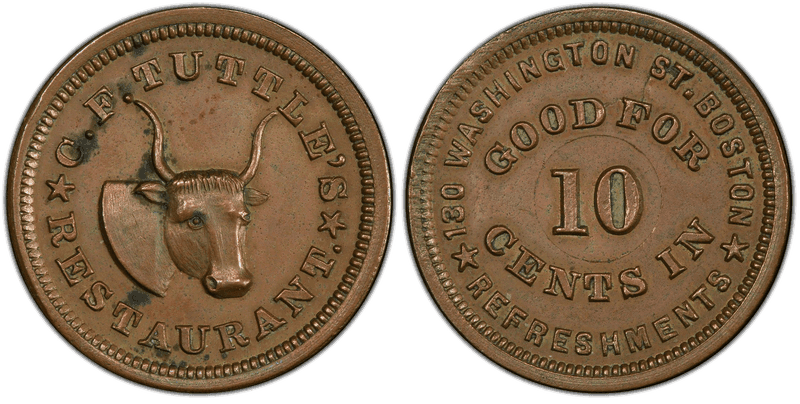 (No Date) Copper Civil War Store Card F-115G-2a, C.F. Tuttle's MA