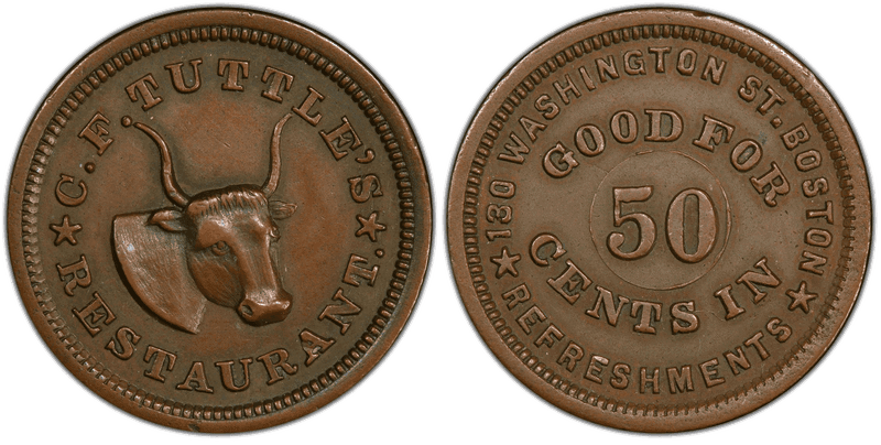 (No Date) Copper Civil War Store Card F-115G-4a, C.F. Tuttle's MA