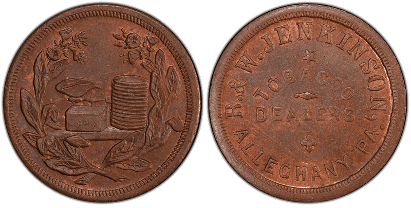 (No Date) Copper Civil War Store Card F-13E-4a, R. & W. Jenkinson PA