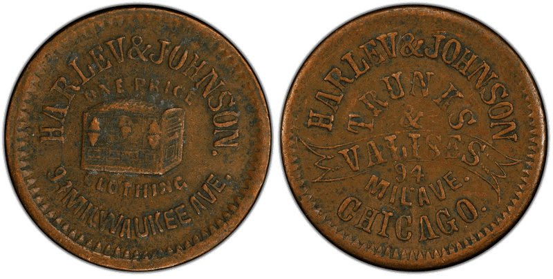 (No Date) Copper Civil War Store Card F-150AC-1a, Harlev & Johnson IL