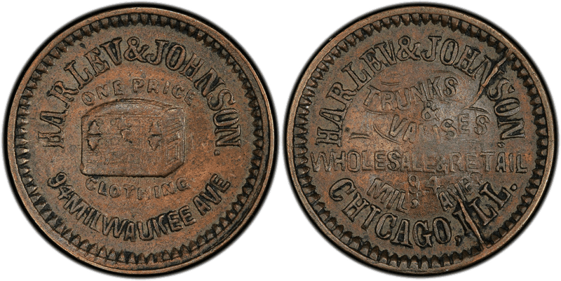 (No Date) Copper Civil War Store Card F-150AC-3a, Harlev & Johnson IL