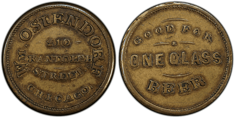 (No Date) Brass Civil War Store Card F-150AR-1b, Wm. Ostendorf IL
